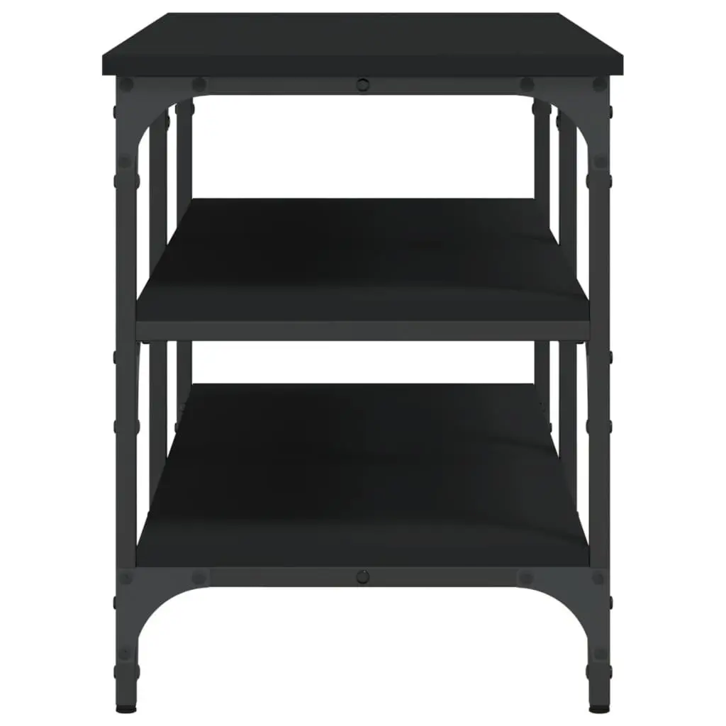 Shoe Bench Storage Black 100x38.5x49cm Engineered Wood Metal Frame 3-Tier Shelves