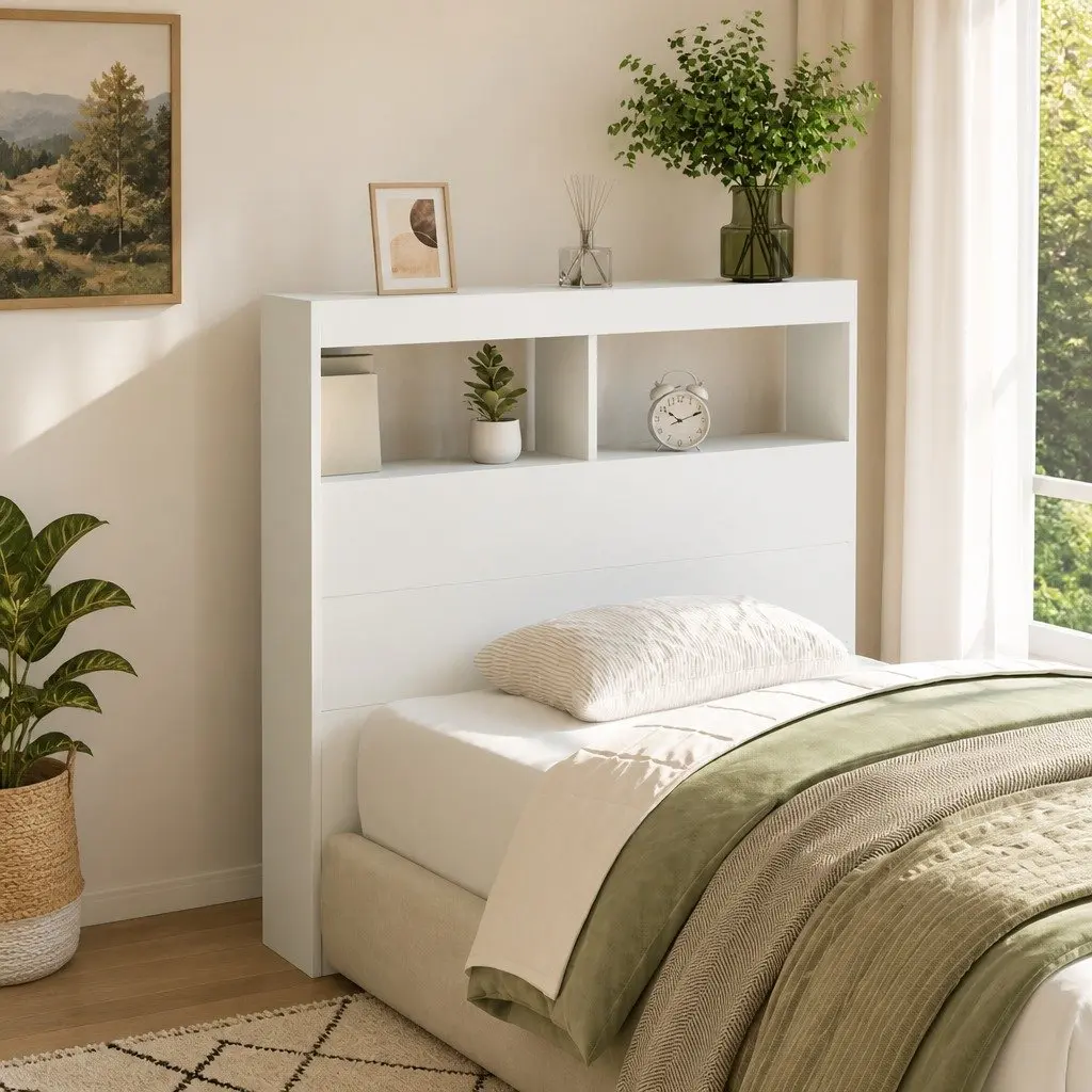 White Headboard Cabinet with RGB LED Lights