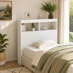 Stylish White Headboard Cabinet with RGB LED Lights