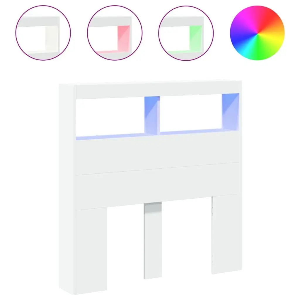 White Headboard Cabinet with RGB LED Lights