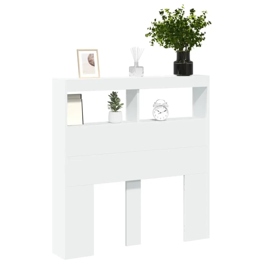 White Headboard Cabinet with RGB LED Lights