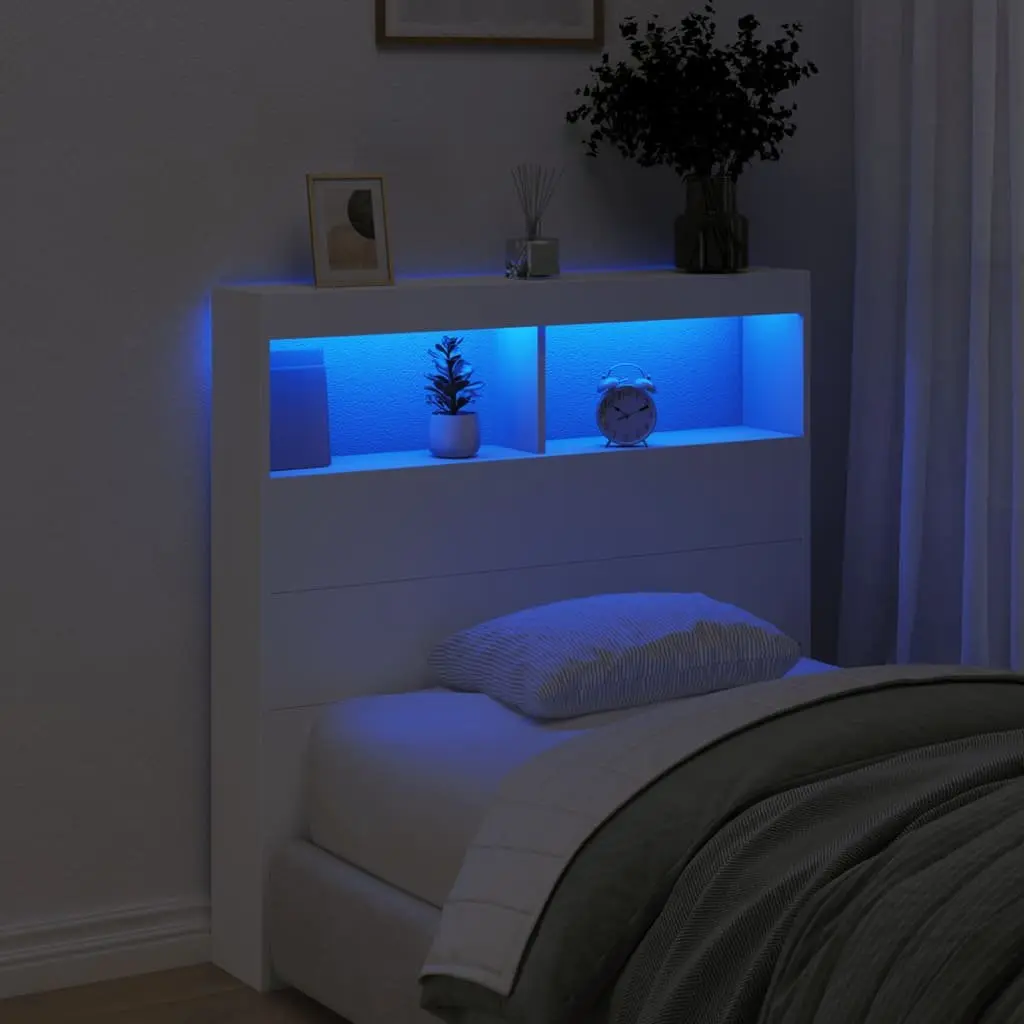 White Headboard Cabinet with RGB LED Lights