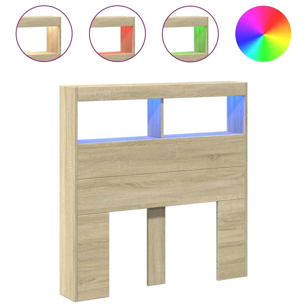 Brown Headboard Cabinet with RGB LED Lights 100 cm