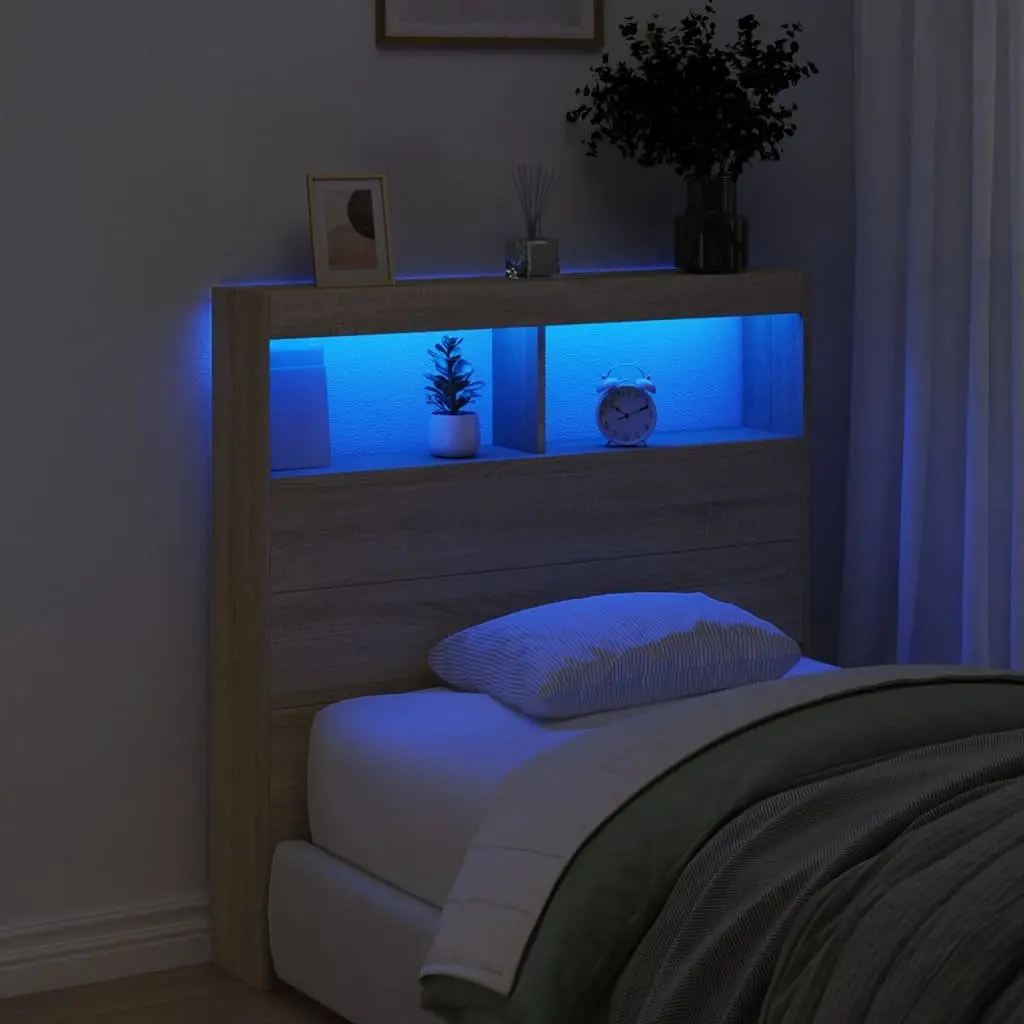 Brown Headboard Cabinet with RGB LED Lights 100 cm