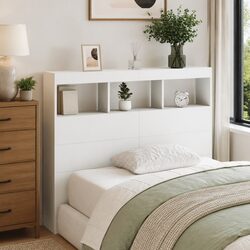 Modern White Headboard Cabinet with RGB LED Lighting 120cm