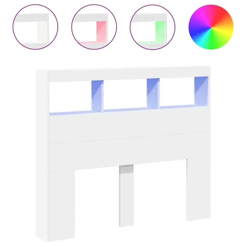 White Headboard Cabinet with RGB LED Lighting 120cm