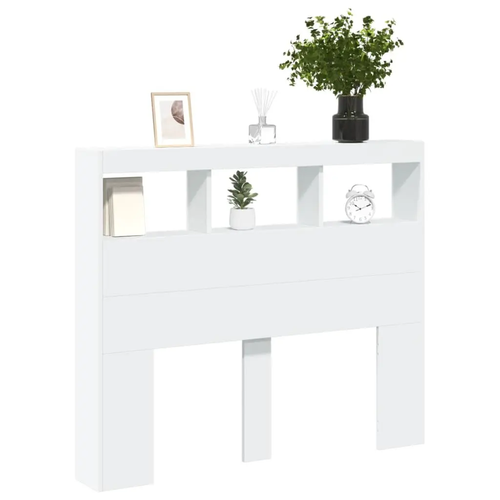 White Headboard Cabinet with RGB LED Lighting 120cm
