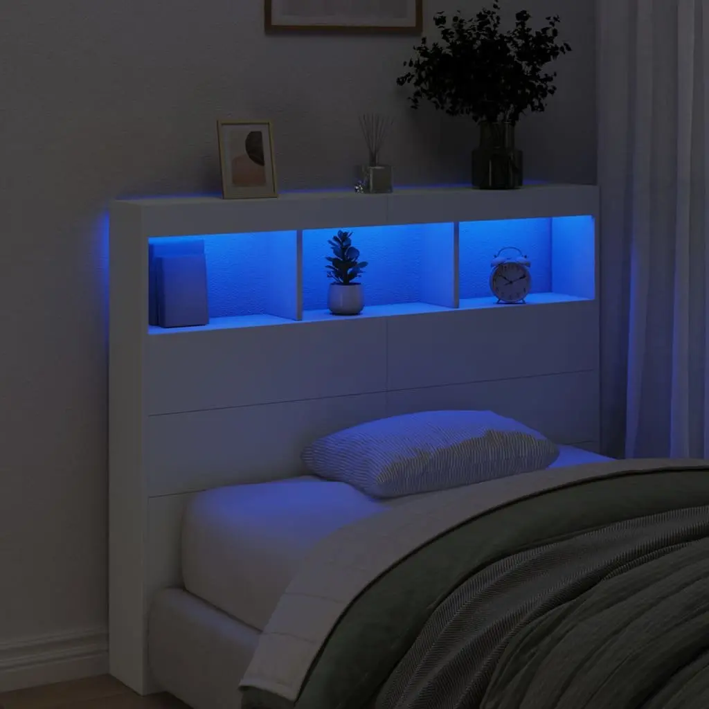 White Headboard Cabinet with RGB LED Lighting 120cm