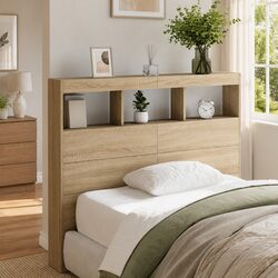 Warm Brown Headboard Cabinet with RGB LED Lights
