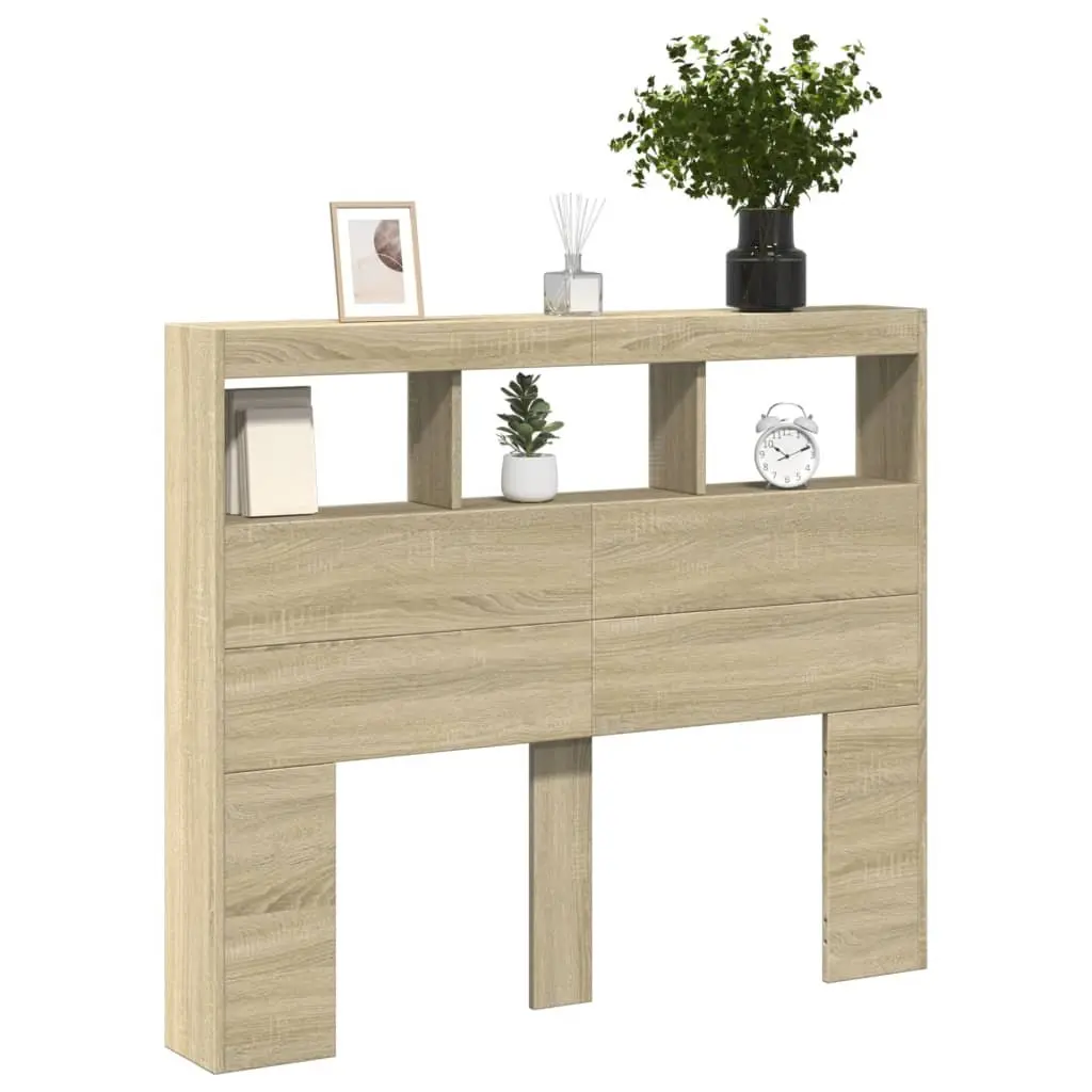 Headboard Cabinet with RGB LED Lights Brown Engineered Wood 120 cm Storage