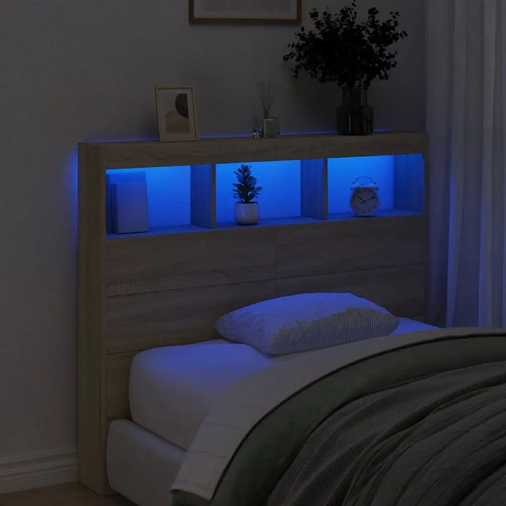 Headboard Cabinet with RGB LED Lights Brown Engineered Wood 120 cm Storage