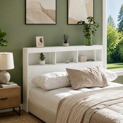 White Headboard Cabinet with RGB LED Lights 140 cm