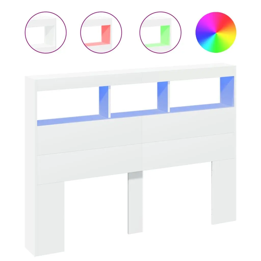White Headboard Cabinet with RGB LED Lights 140 cm