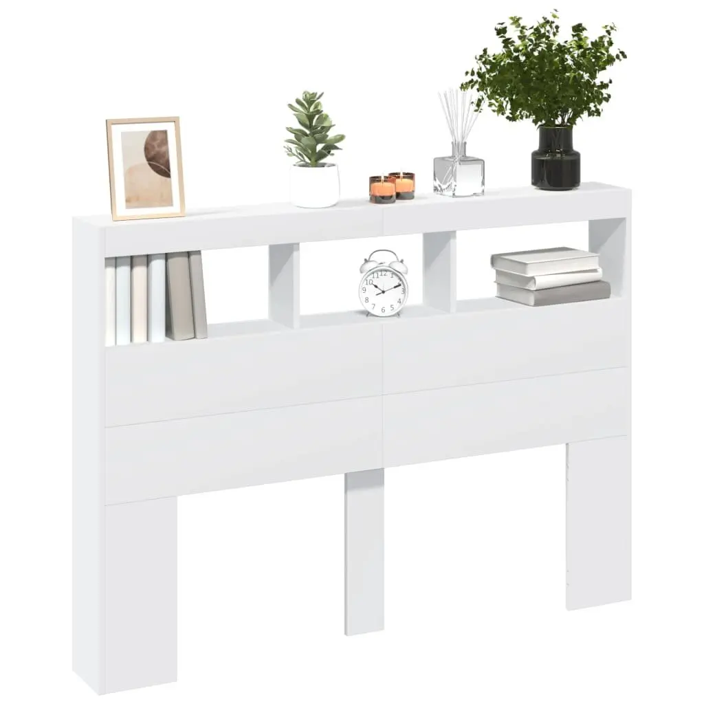 White Headboard Cabinet with RGB LED Lights 140 cm