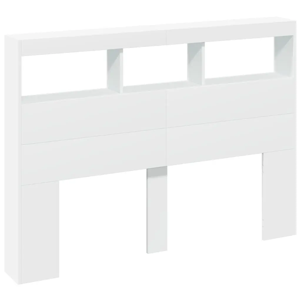 White Headboard Cabinet with RGB LED Lights 140 cm