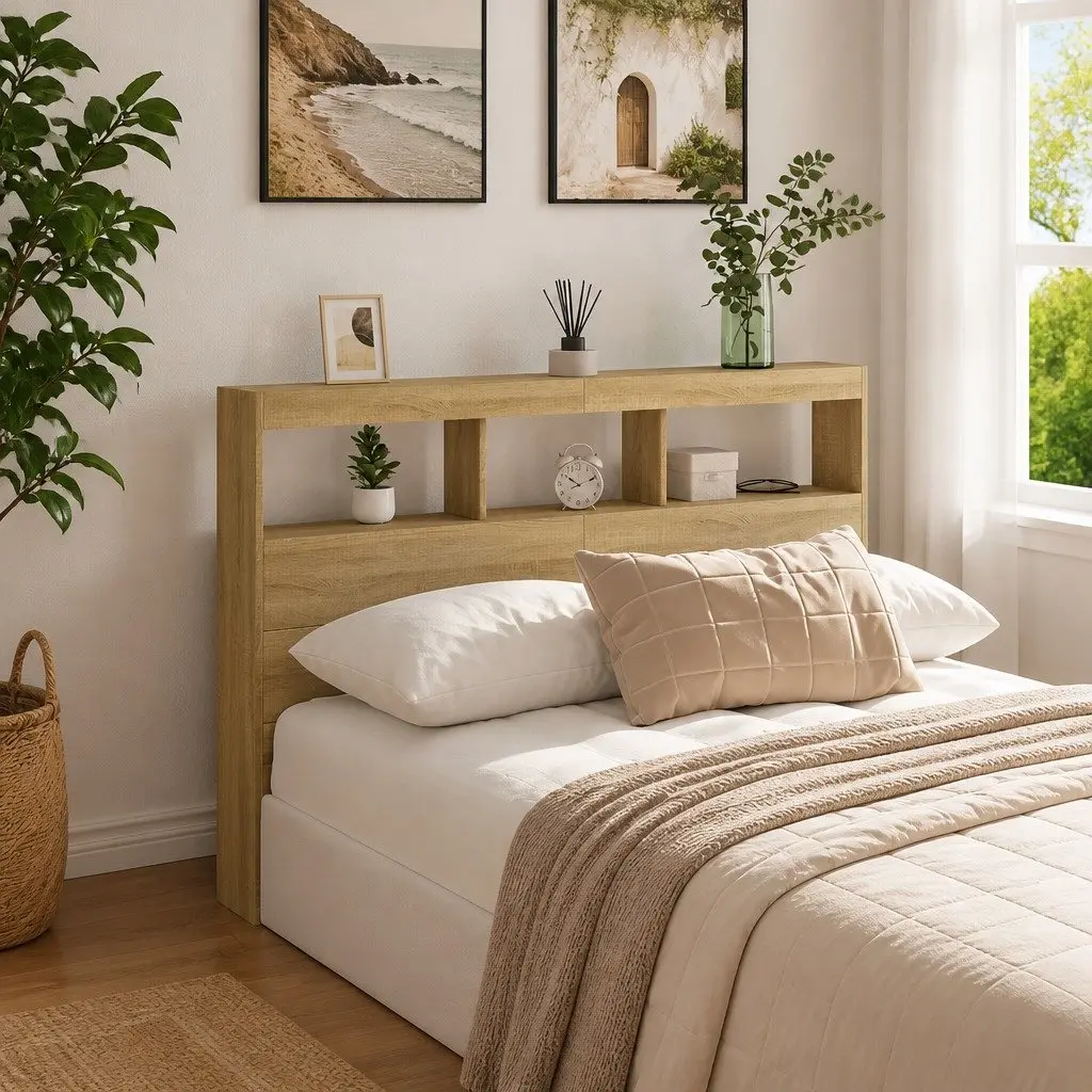 Sonoma Oak Headboard Cabinet with RGB LED Lights