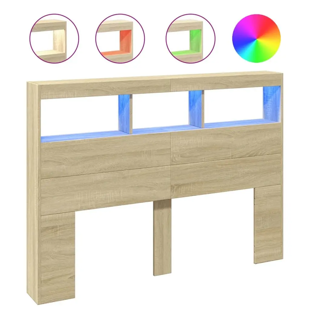 Sonoma Oak Headboard Cabinet with RGB LED Lights
