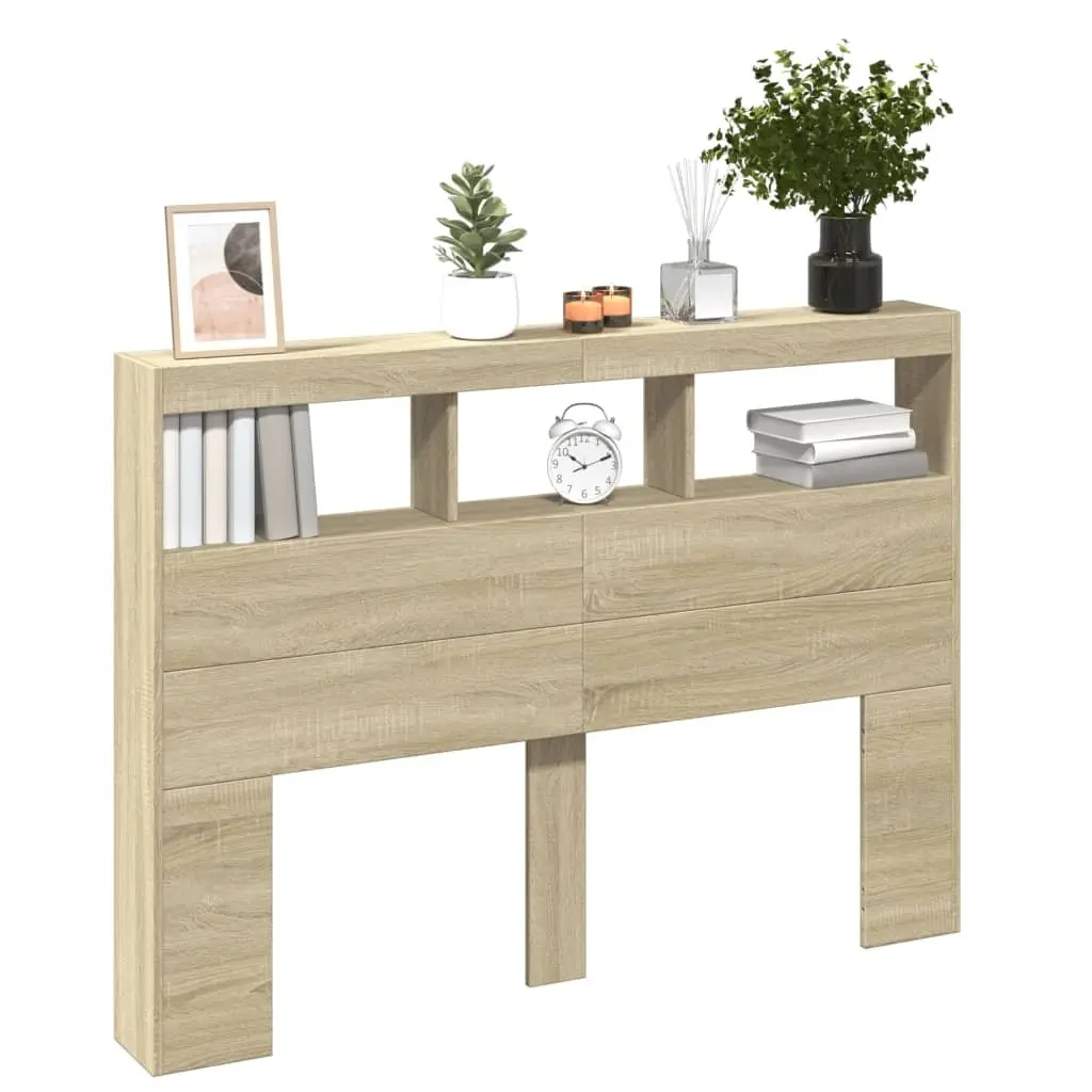 Sonoma Oak Headboard Cabinet with RGB LED Lights