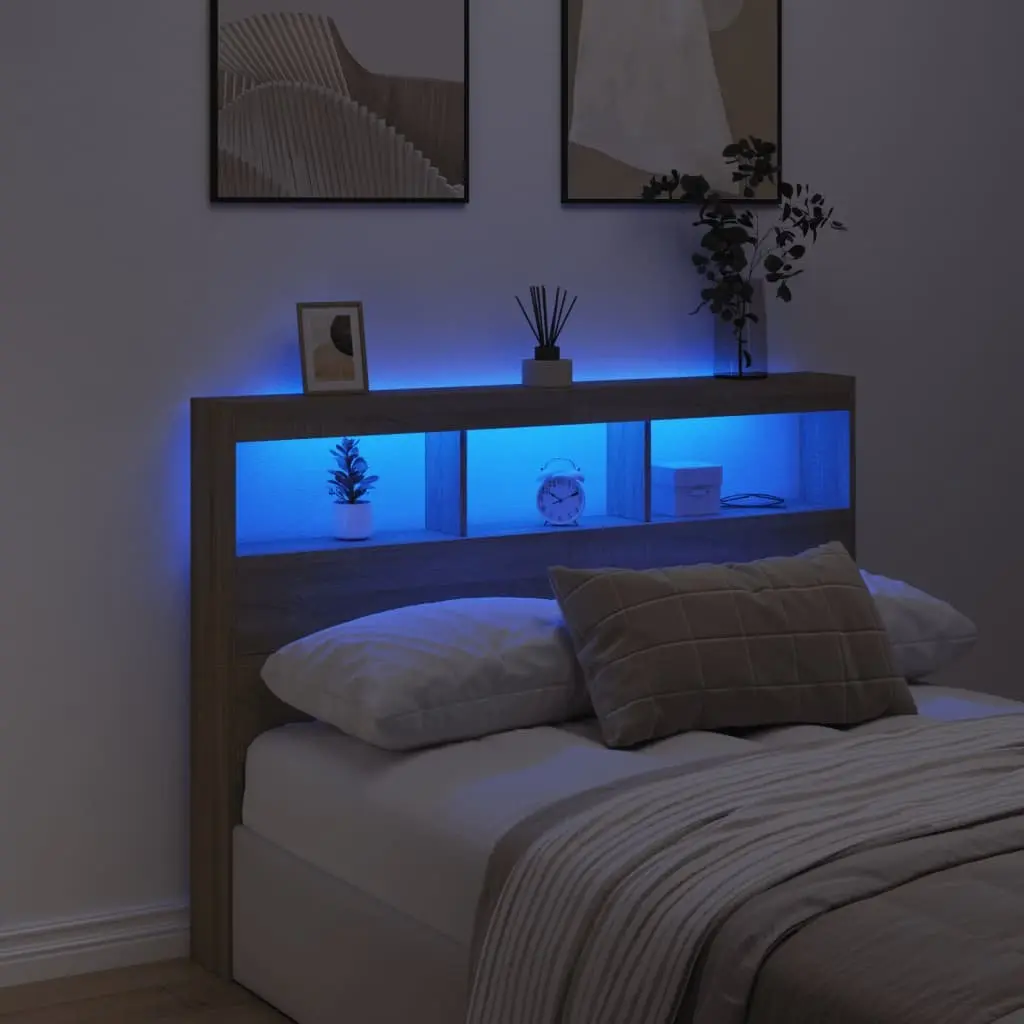 Sonoma Oak Headboard Cabinet with RGB LED Lights