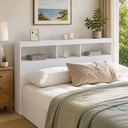 LED Light Headboard Cabinet in White 160x17x102 cm