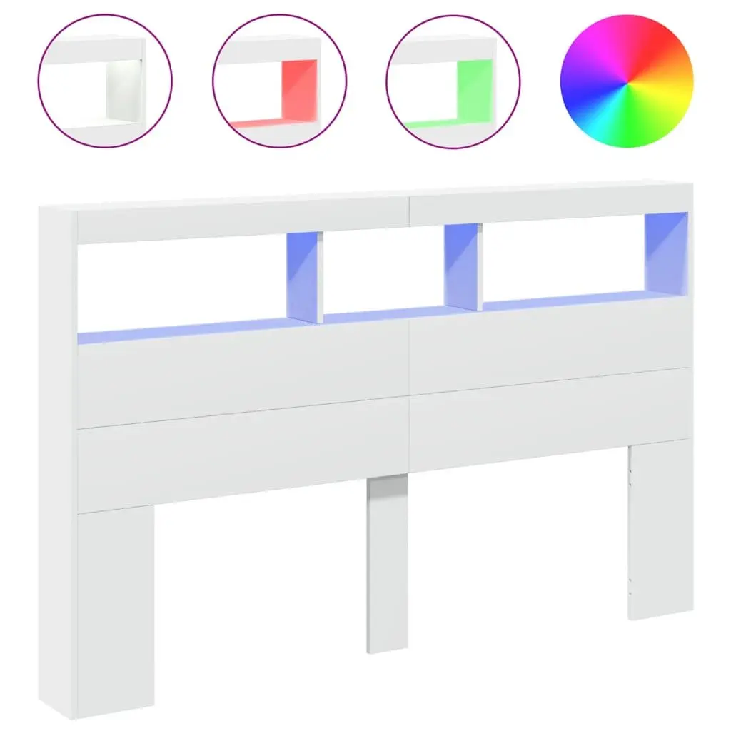 Headboard Cabinet with LED Lights White 160x17x102 cm Engineered Wood Bedroom Storage