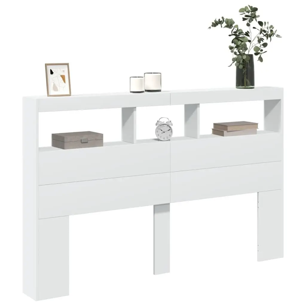 Headboard Cabinet with LED Lights White 160x17x102 cm Engineered Wood Bedroom Storage