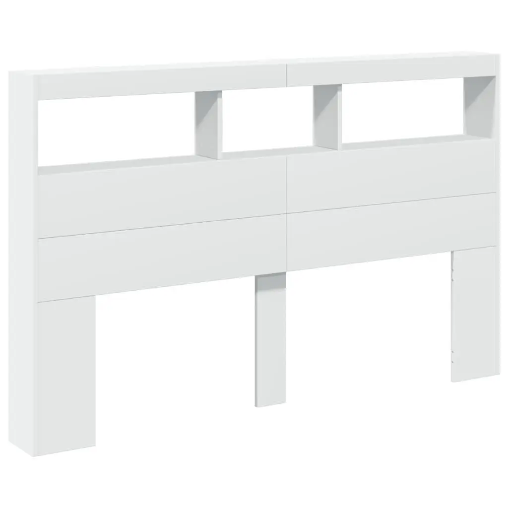 Headboard Cabinet with LED Lights White 160x17x102 cm Engineered Wood Bedroom Storage