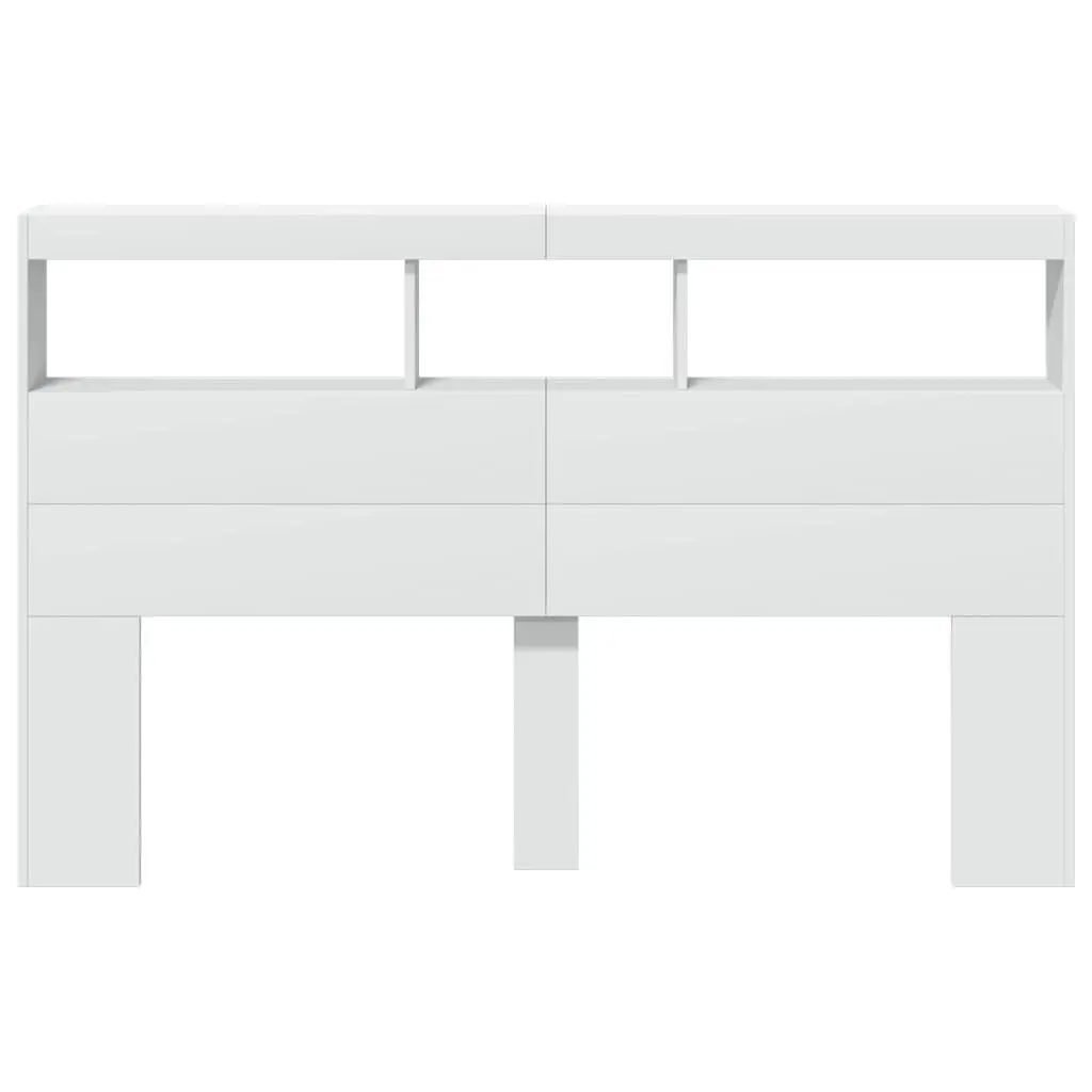Headboard Cabinet with LED Lights White 160x17x102 cm Engineered Wood Bedroom Storage