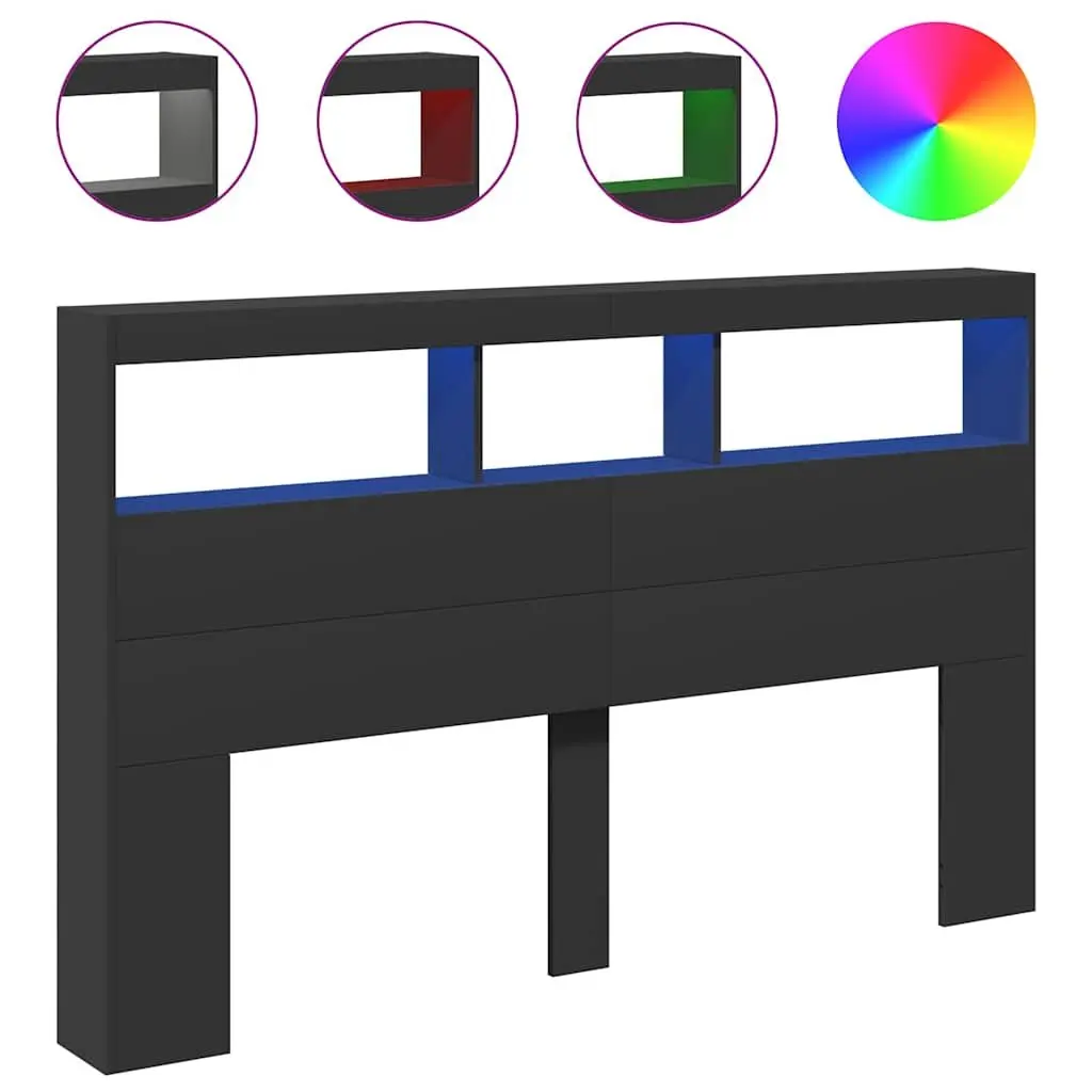 LED Headboard Cabinet with Storage in Black