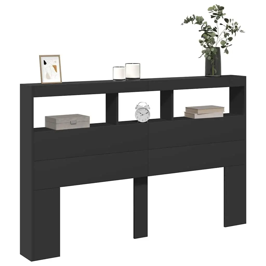 LED Headboard Cabinet with Storage in Black