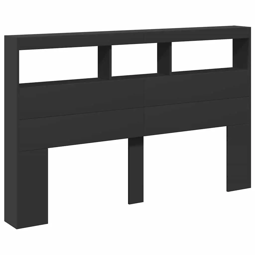LED Headboard Cabinet with Storage in Black