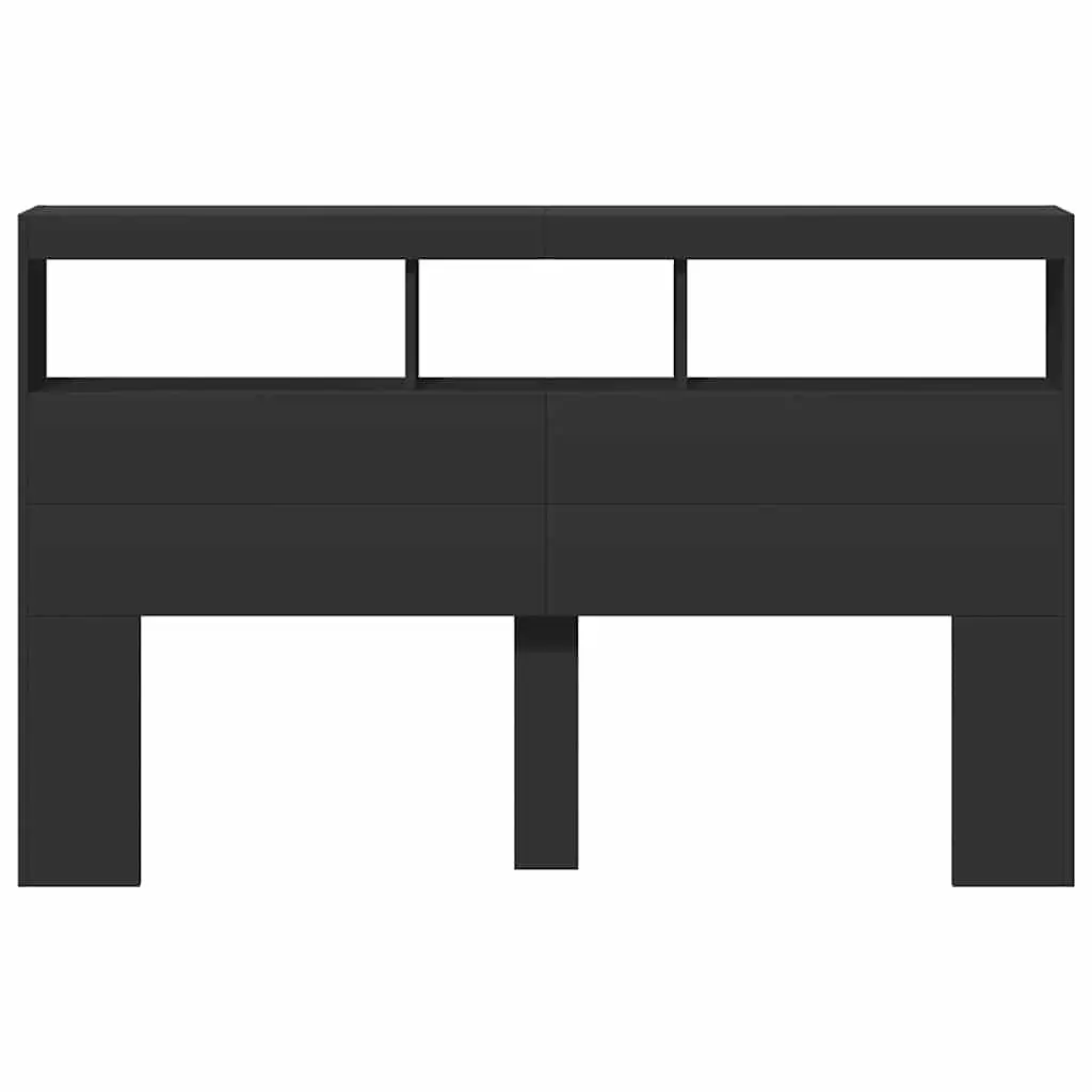 LED Headboard Cabinet with Storage in Black