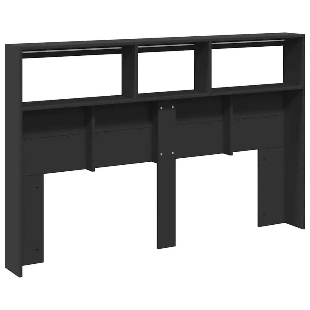 LED Headboard Cabinet with Storage in Black