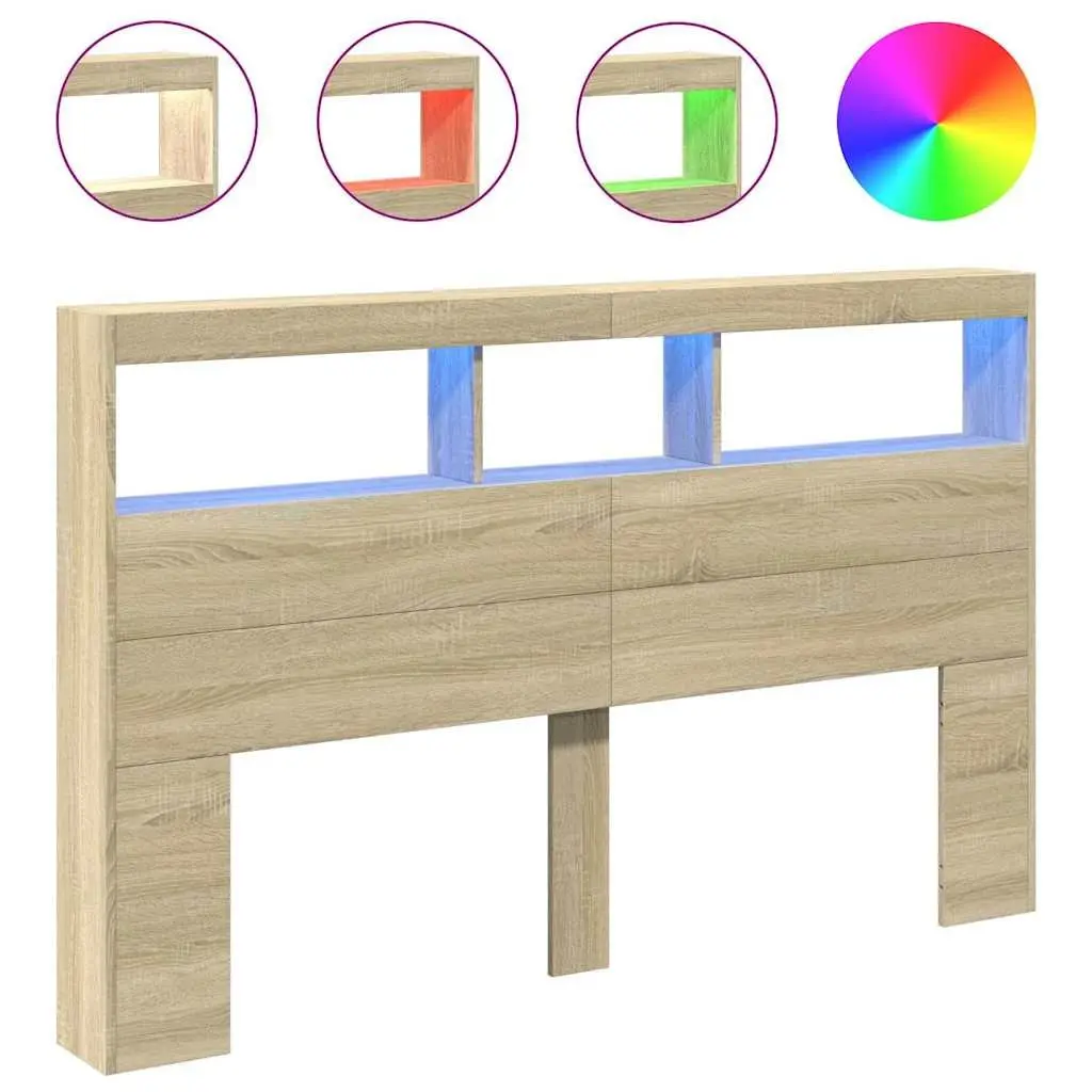 Headboard Cabinet with RGB LED Lights Brown 160cm Engineered Wood