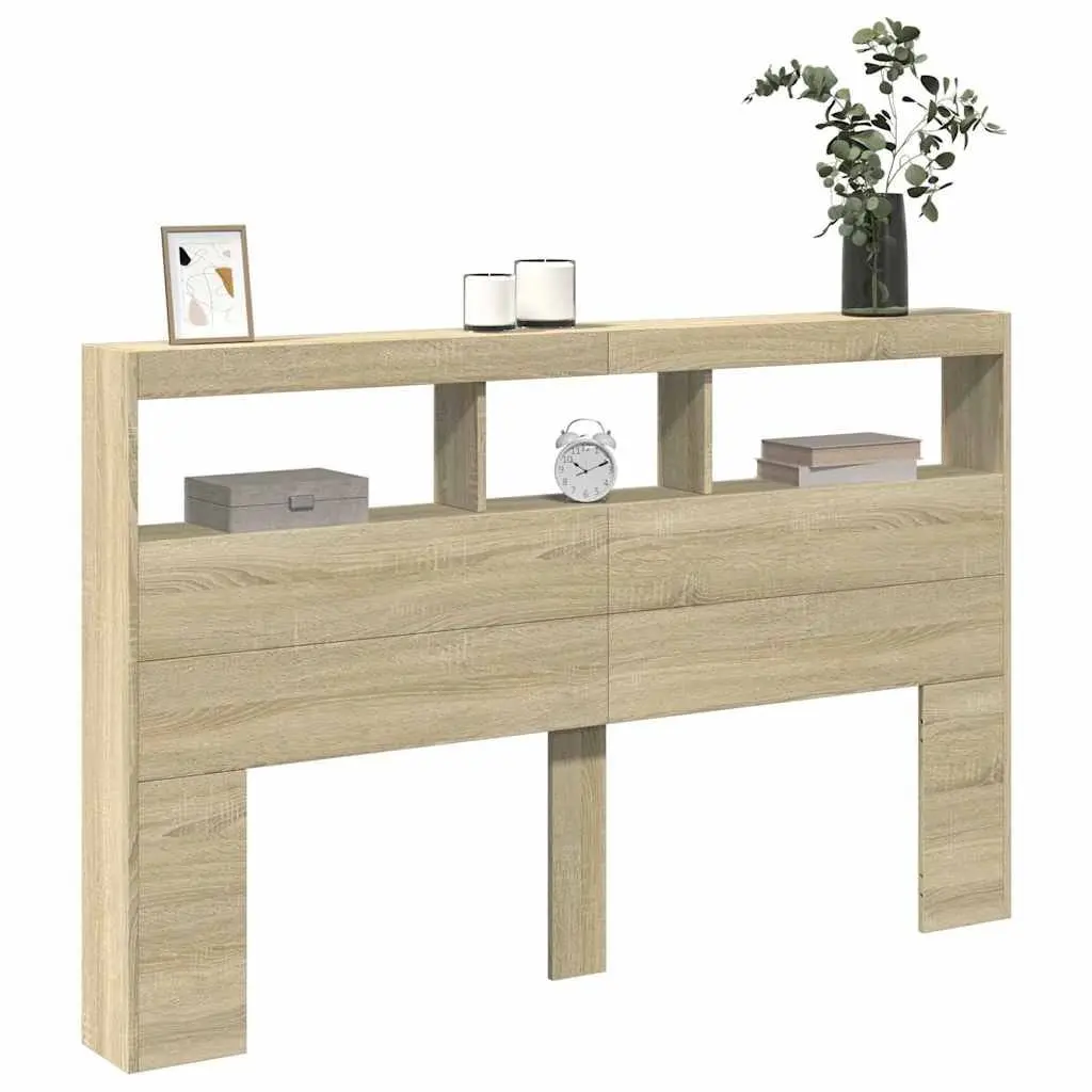 Headboard Cabinet with RGB LED Lights Brown 160cm Engineered Wood