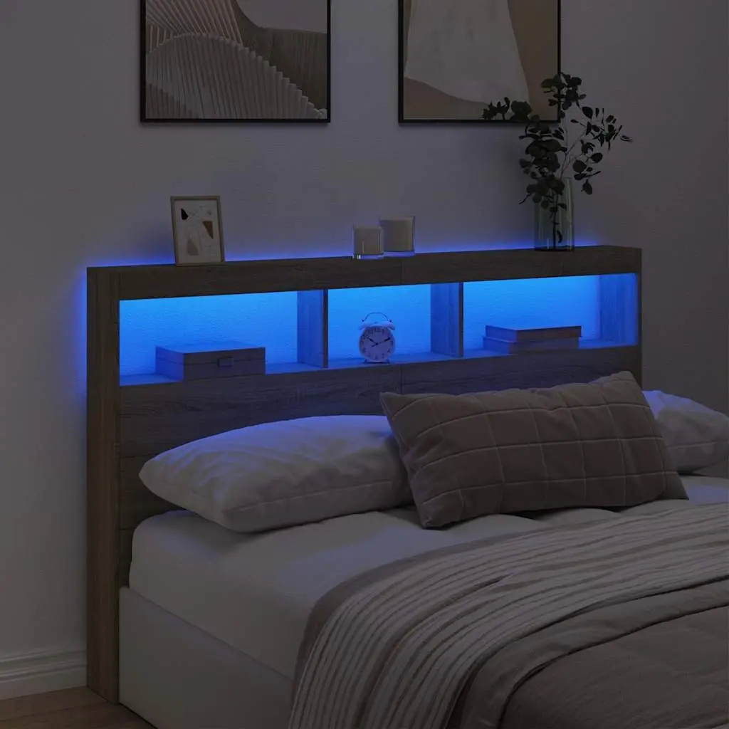 Headboard Cabinet with RGB LED Lights Brown 160cm Engineered Wood