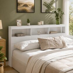 Stylish White Headboard Cabinet with RGB LED Lights