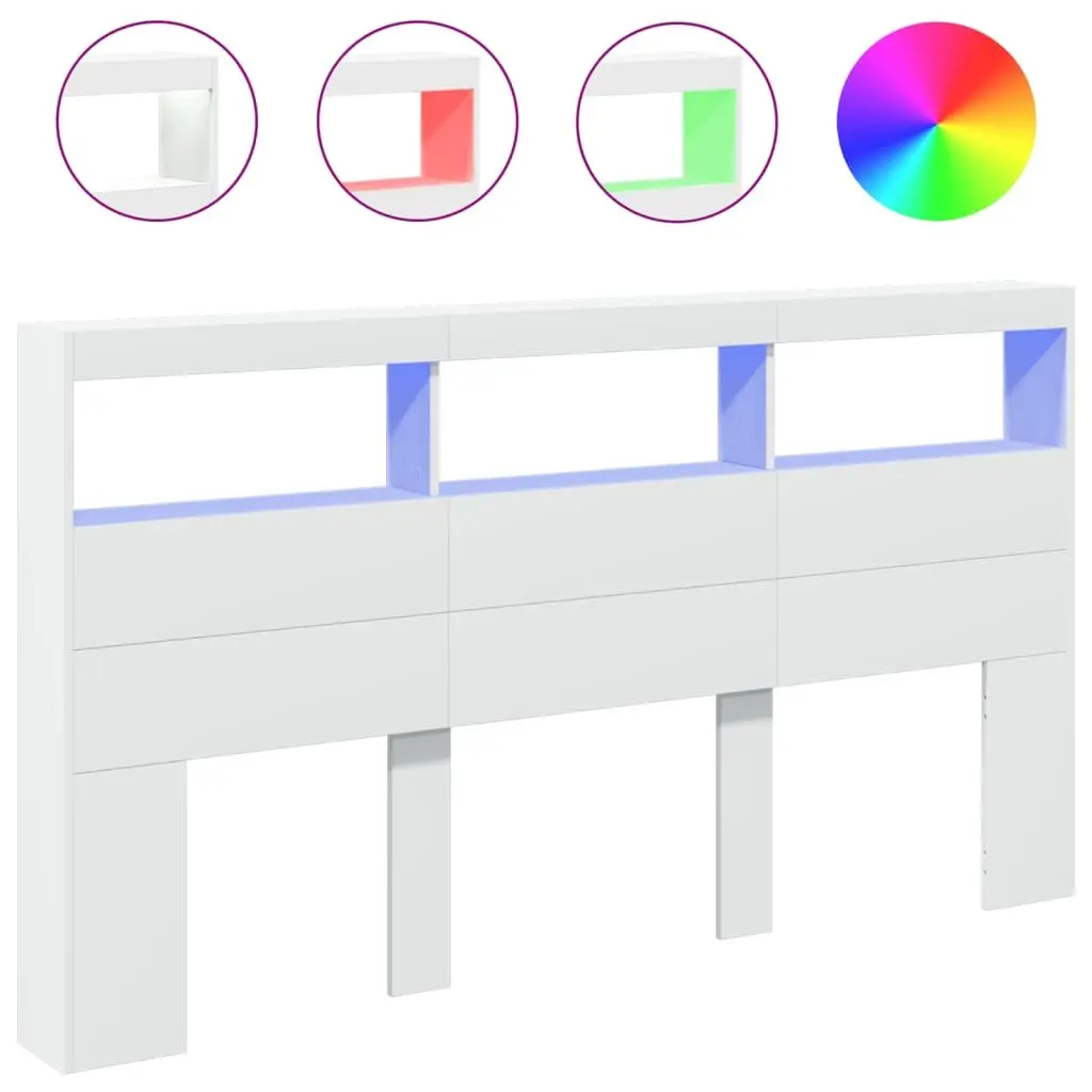 White Headboard Cabinet with RGB LED Lights