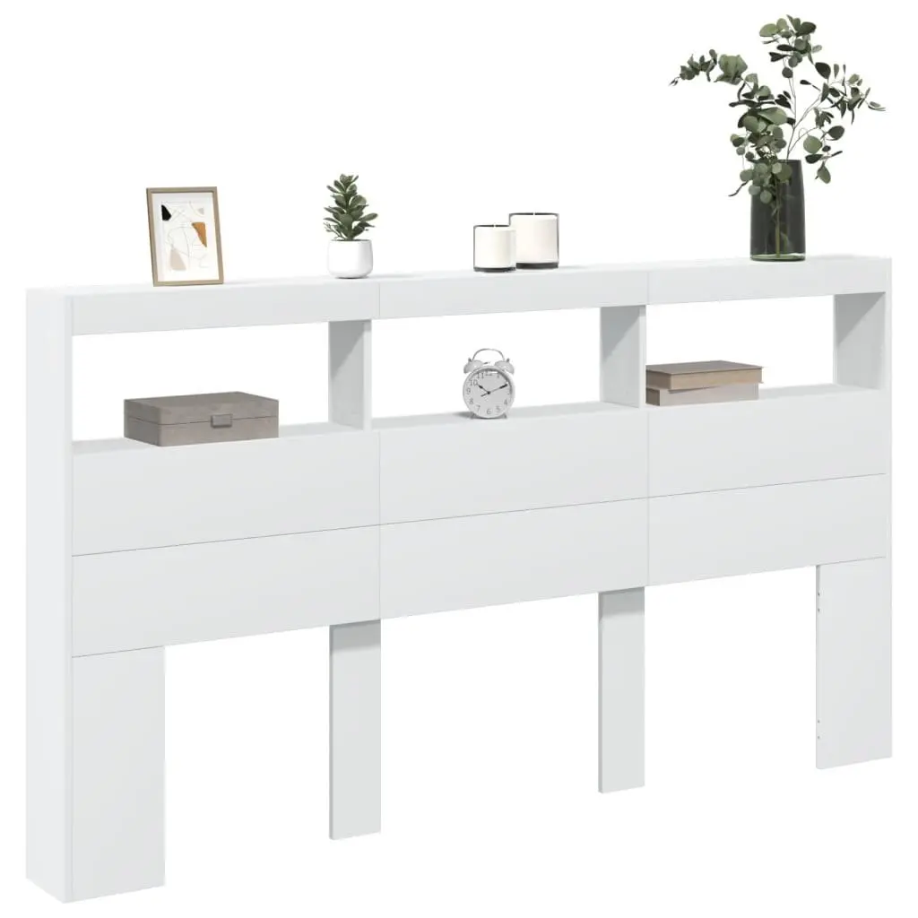 White Headboard Cabinet with RGB LED Lights