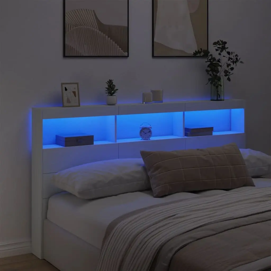 White Headboard Cabinet with RGB LED Lights