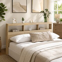 Brown Engineered Wood Headboard Cabinet with LED Lights
