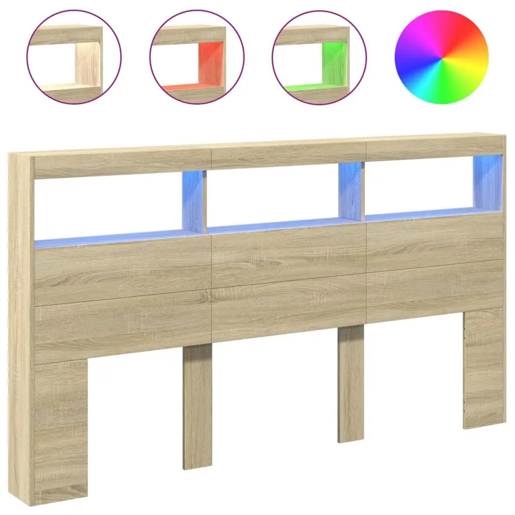 Brown Engineered Wood Headboard Cabinet with LED Lights