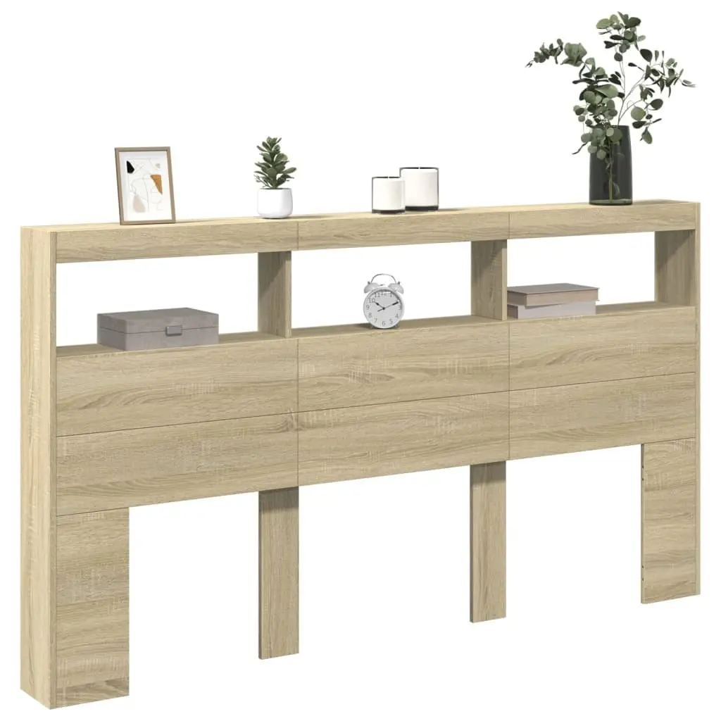 Brown Engineered Wood Headboard Cabinet with LED Lights