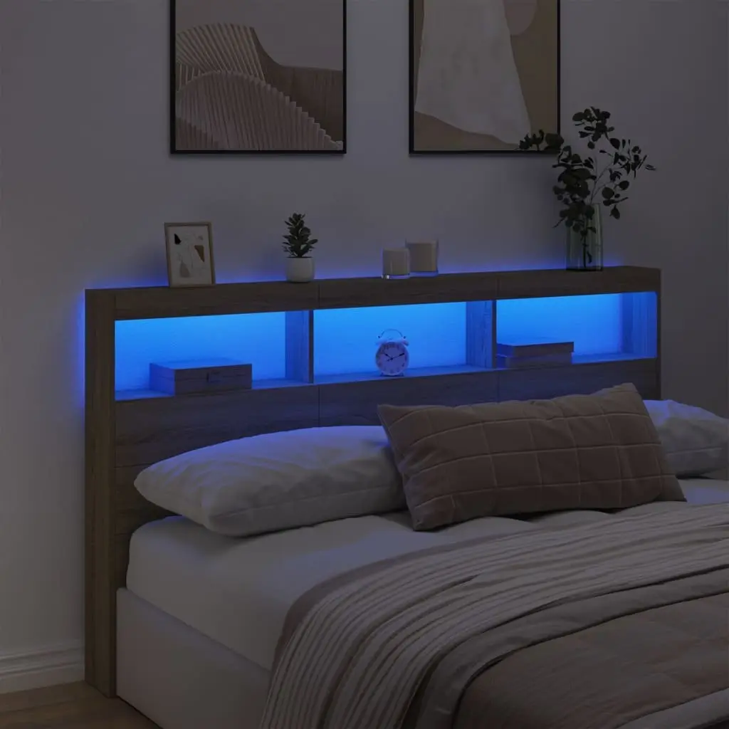 Brown Engineered Wood Headboard Cabinet with LED Lights