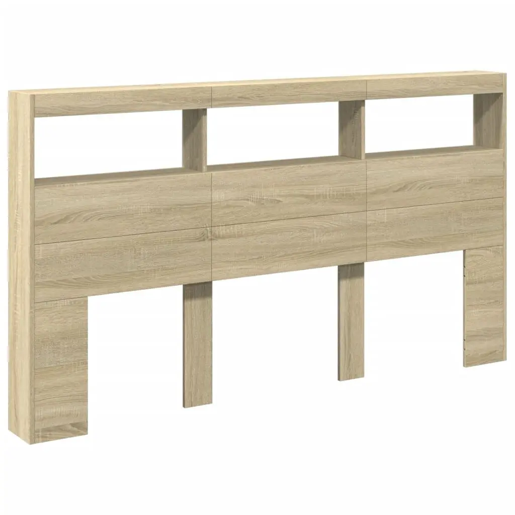 Brown Engineered Wood Headboard Cabinet with LED Lights