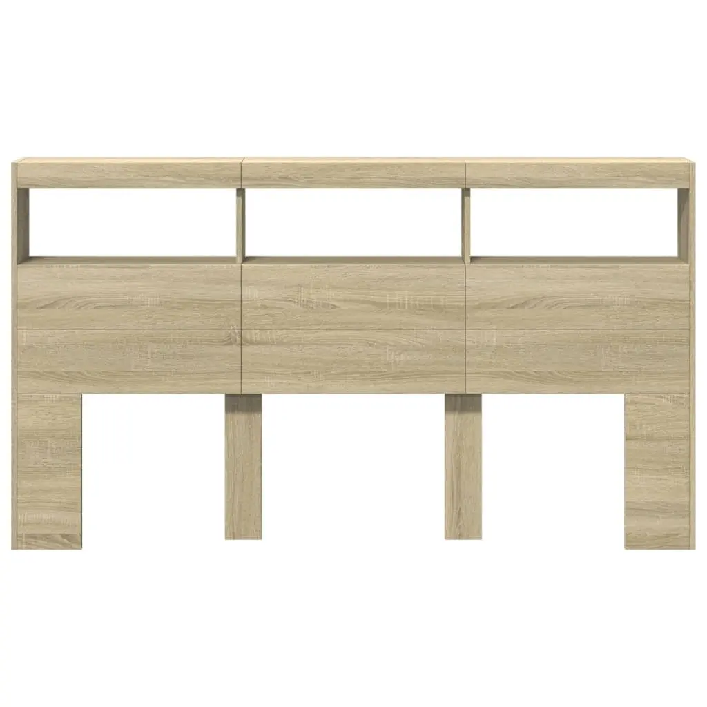 Brown Engineered Wood Headboard Cabinet with LED Lights