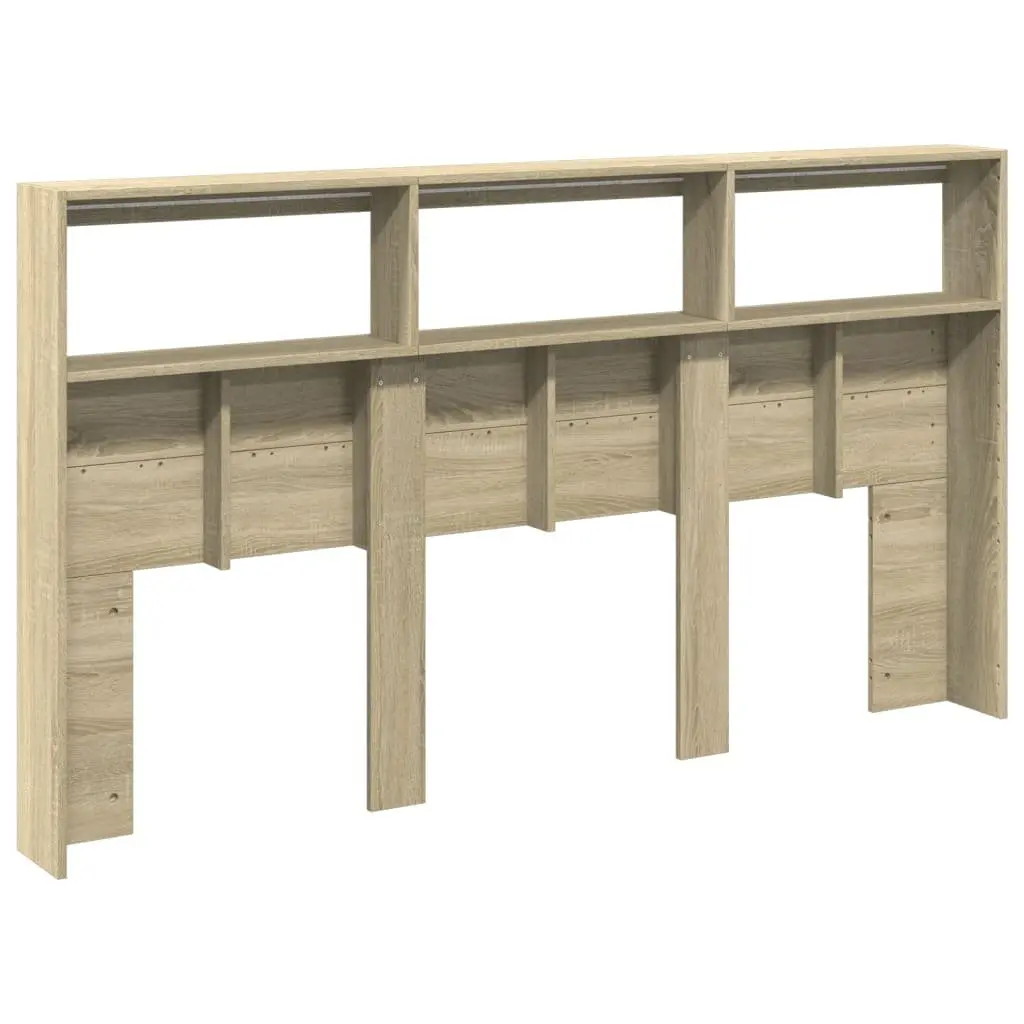 Brown Engineered Wood Headboard Cabinet with LED Lights