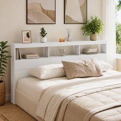 White Headboard Cabinet with RGB LED Lights 200cm