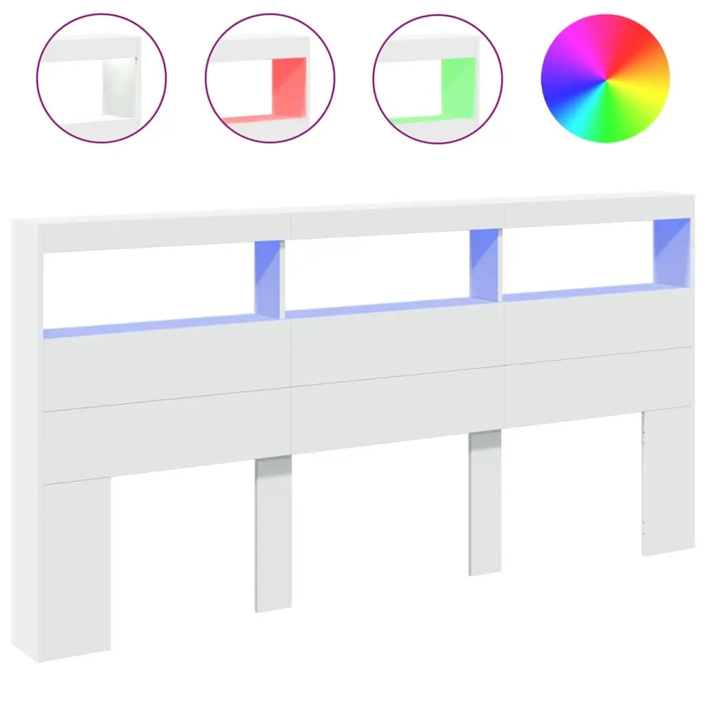 White Headboard Cabinet with RGB LED Lights 200cm