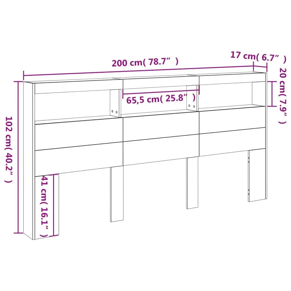 White Headboard Cabinet with RGB LED Lights 200cm
